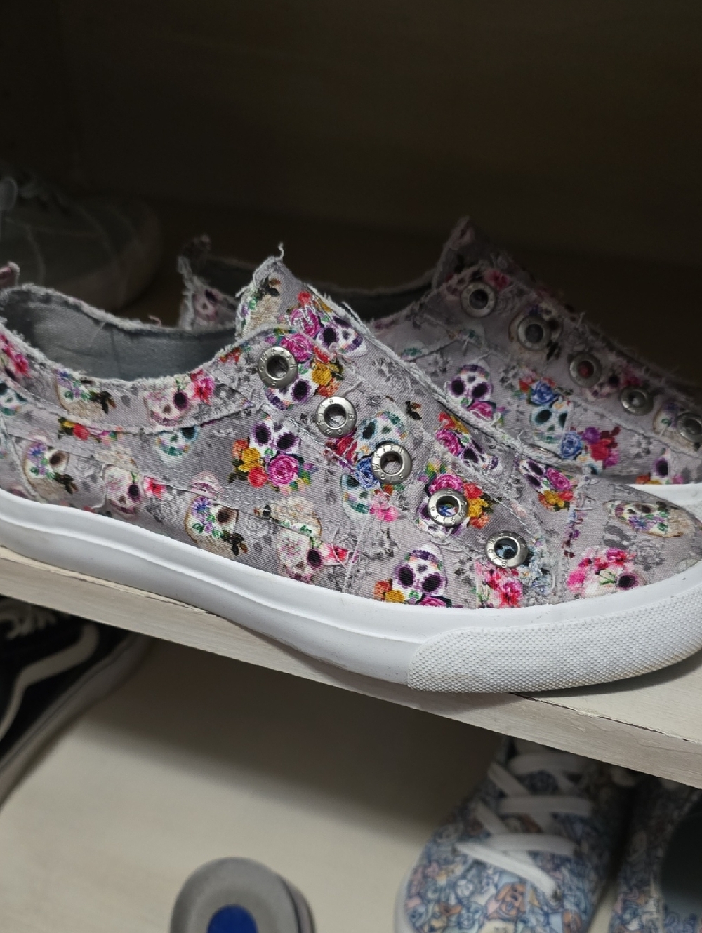 Women's Floral Skull Canvas Slip-On Sneakers - Gray BLOWFISH